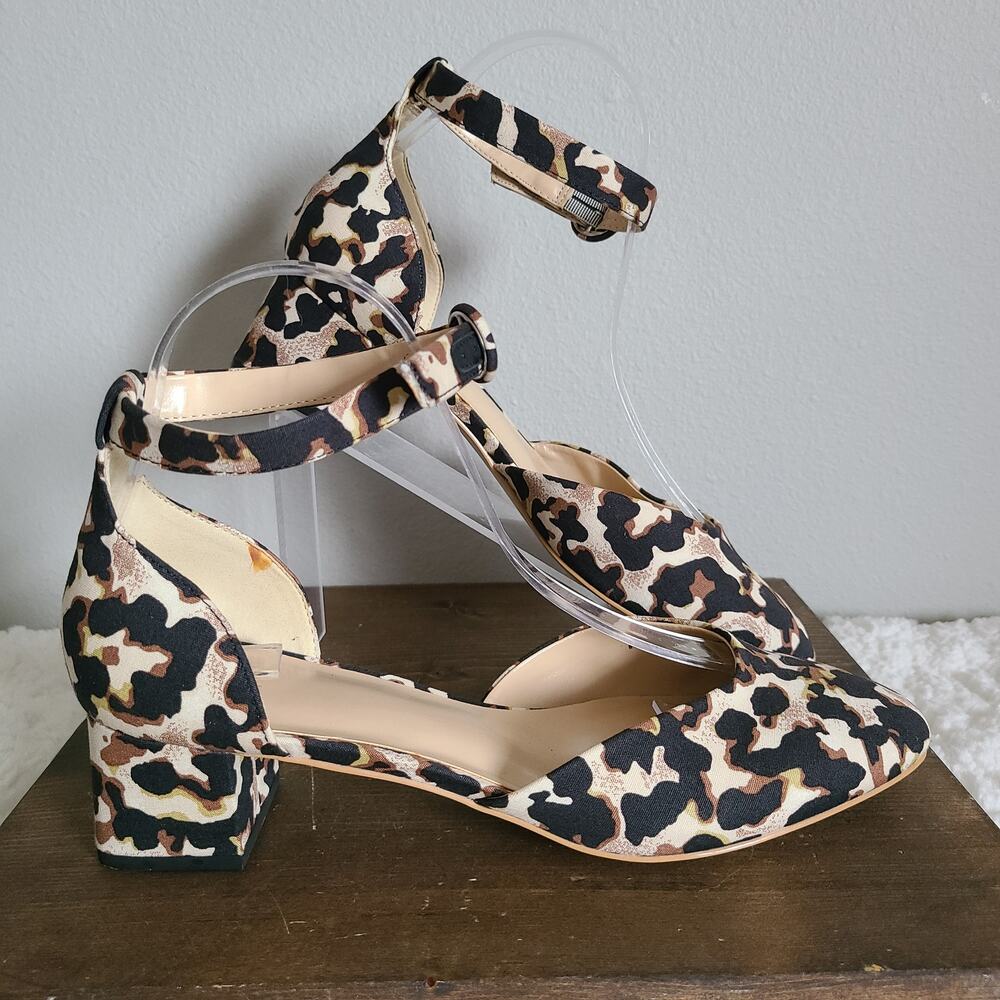 Cabi Kiki Ankle Strap Brown Black Leopard Print Heel Sandals Size 9 - Picture 2 of 11